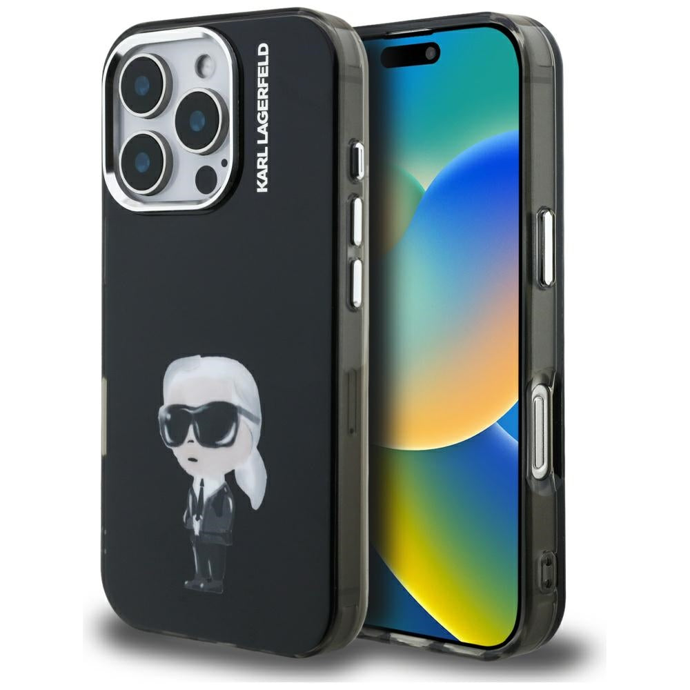 Husa de protectie Karl Lagerfeld IML Aquarelle Karl & Logo MagSafe (KLHCP16XHMKIAQK) compatibil cu iPhone 16 Pro Max, Negru