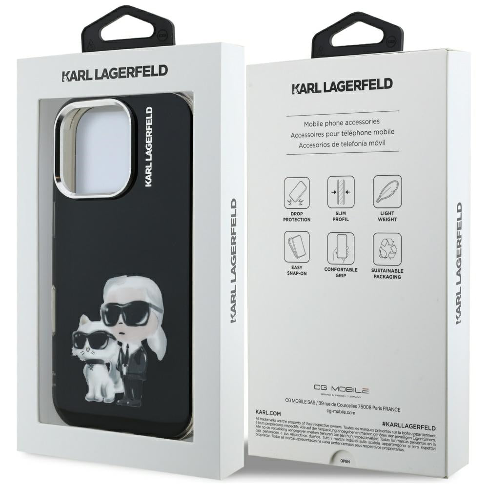 Husa de protectie Karl Lagerfeld IML Aquarelle Karl & Choupette (KLHCP16XHMKCAQK) compatibil cu iPhone 16 Pro Max, Negru