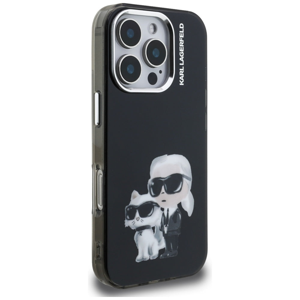 Husa de protectie Karl Lagerfeld IML Aquarelle Karl & Choupette (KLHCP16XHMKCAQK) compatibil cu iPhone 16 Pro Max, Negru