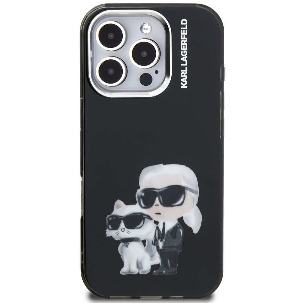 Husa de protectie Karl Lagerfeld IML Aquarelle Karl & Choupette (KLHCP16XHMKCAQK) compatibil cu iPhone 16 Pro Max, Negru