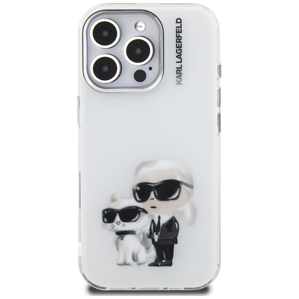 Husa de protectie Karl Lagerfeld IML Aquarelle Karl & Choupette (KLHCP16LHMKCAQH) compatibil cu iPhone 16 Pro, Alb