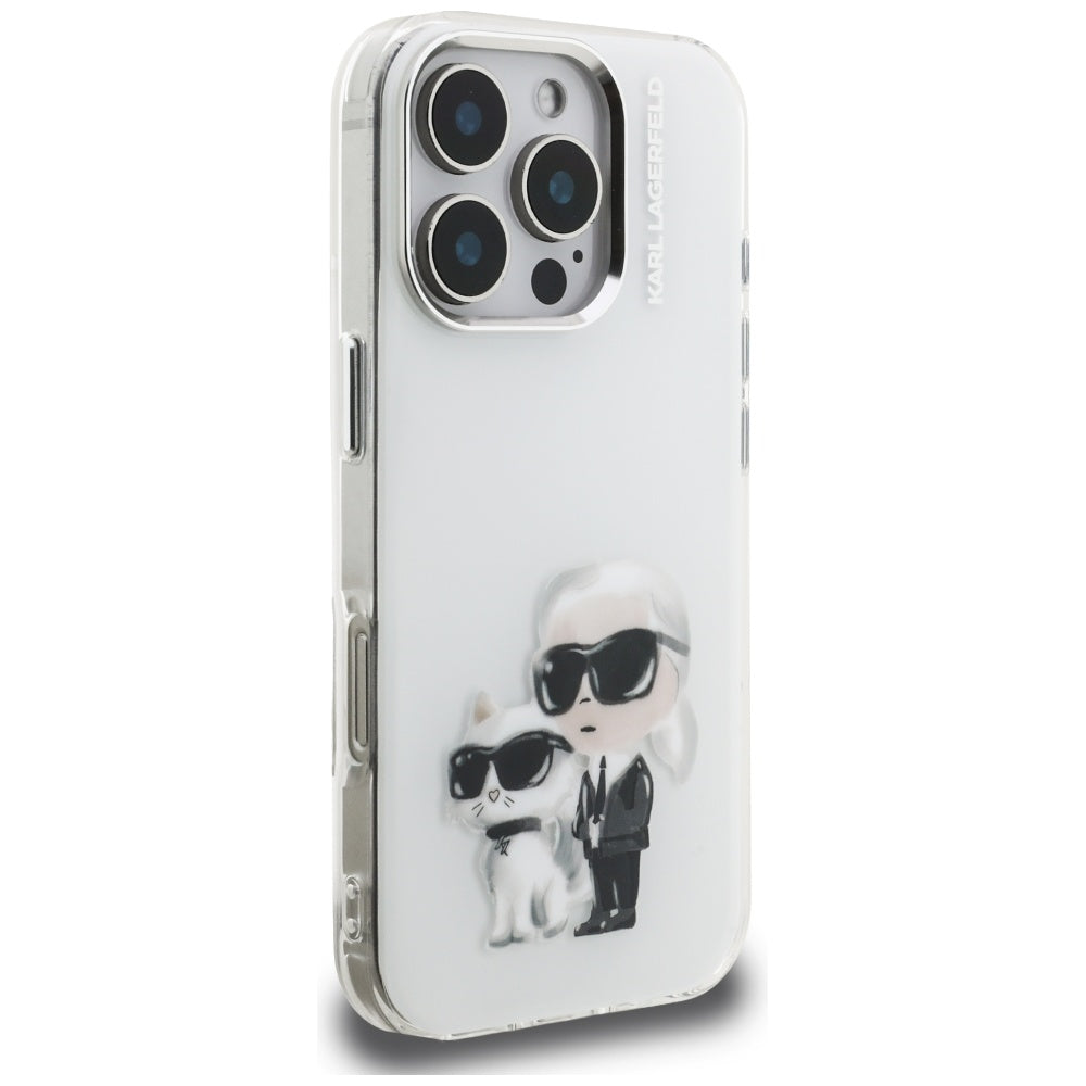 Husa de protectie Karl Lagerfeld IML Aquarelle Karl & Choupette (KLHCP16LHMKCAQH) compatibil cu iPhone 16 Pro, Alb
