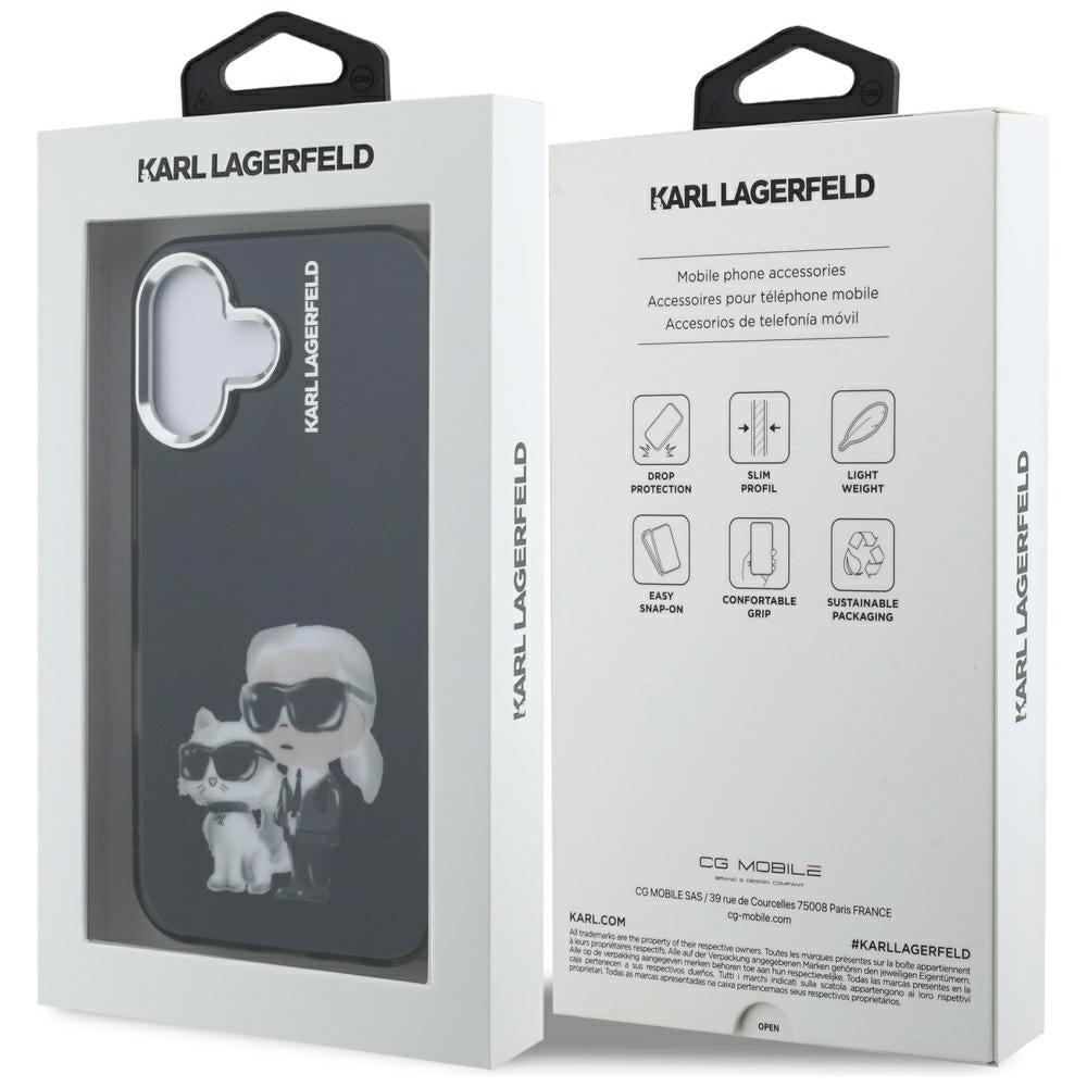 Husă de protecție Karl Lagerfeld IML Aquarelle Karl & Choupette pentru iPhone 16, neagră