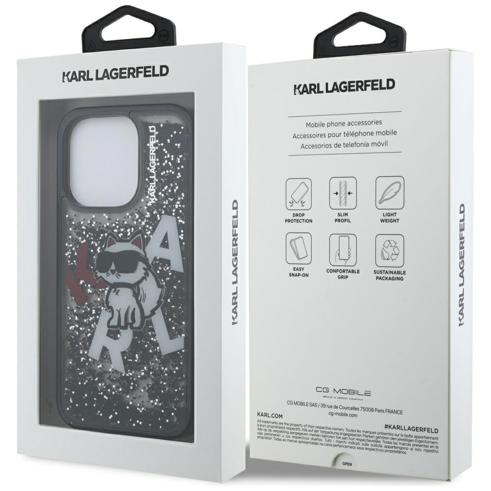 Husa de protectie Karl Lagerfeld Liquid Glitter Choupette Logo MagSafe (KLHCP16LLCHSCTDK) compatibil cu iPhone 16 Pro, Negru