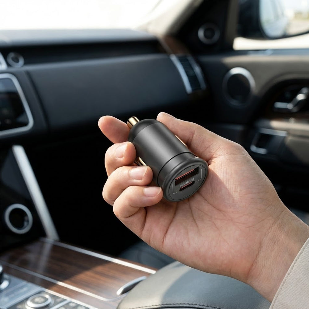 Incarcator Blueo Car, USB, Type-C, 35W, with Built-in Protections, for 12V to 24V DC Socket, Matte Finish, Gri