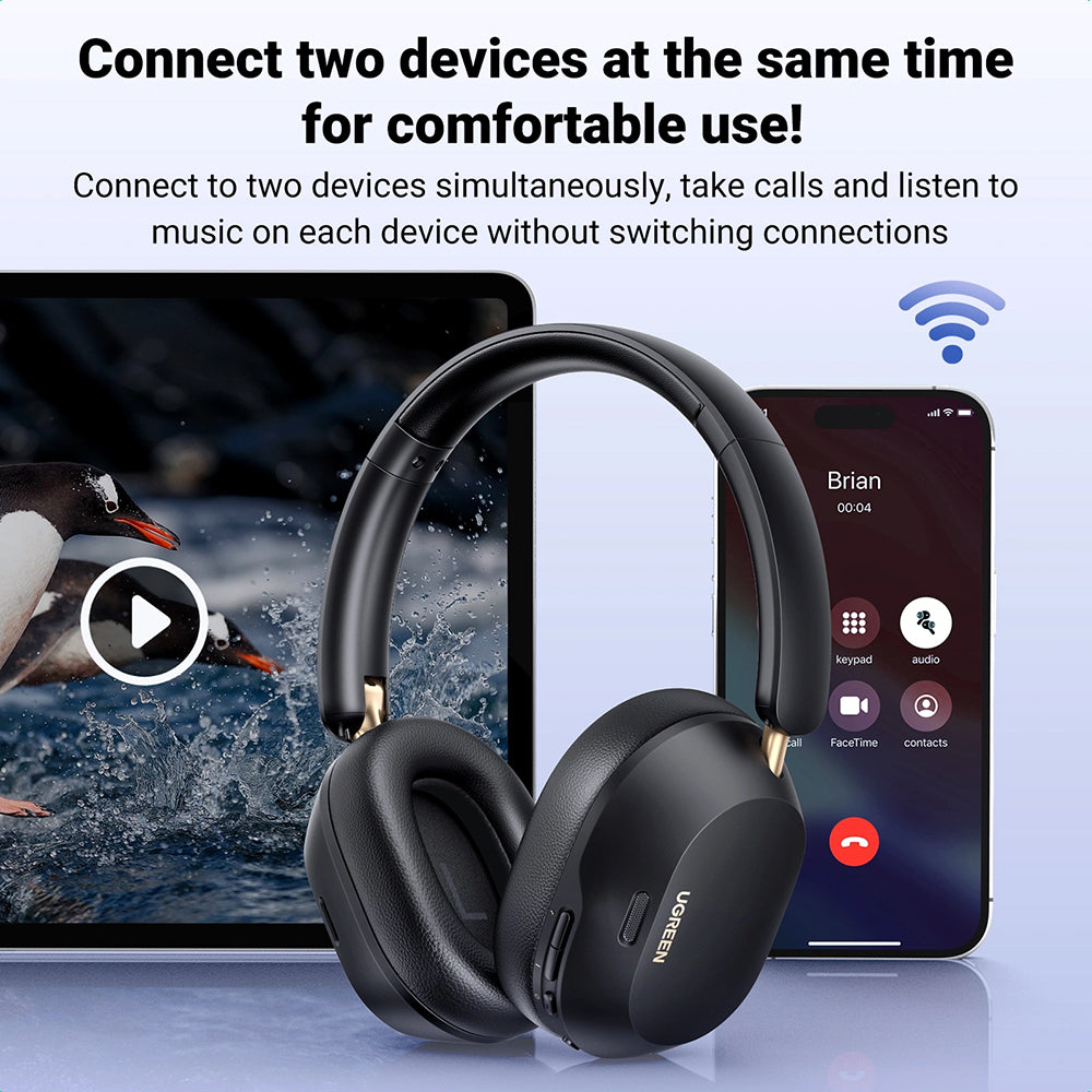 Casti Ugreen Wireless HiTune Max5C HP203 (35758), Bluetooth 5.4, Hybrid Active Noise Cancelling, Hi-Res Audio, Alb