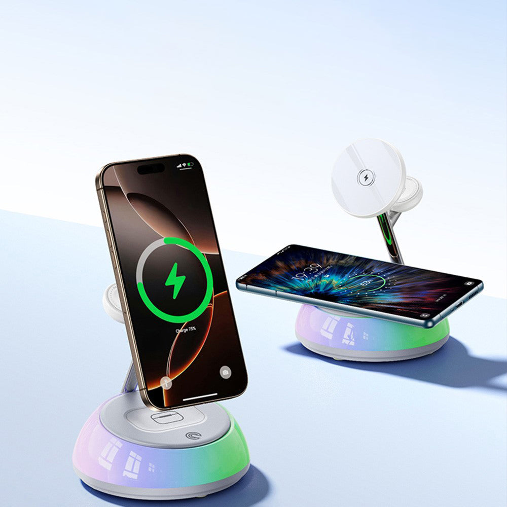 Incarcator Yesido Wireless Charging Station 3in1 (DS31), for iPhone, Apple Watch, AirPods, Magnetic Grip, RGB Lighting, Alb