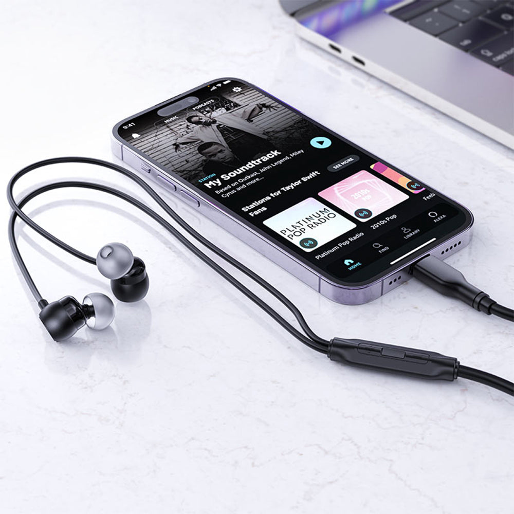 Casti Acefast Wired Earphones (L8), Type-C, In-ear Design, with Microphone, Control Remote, Flexible, Silicone, 1.2m, Negru