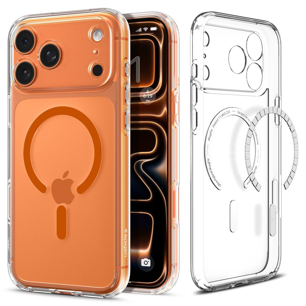 Husa de protectie Spigen Ultra Hybrid MagSafe (ACS11112) compatibil cu iPhone 17 Pro, Transparent / Orange