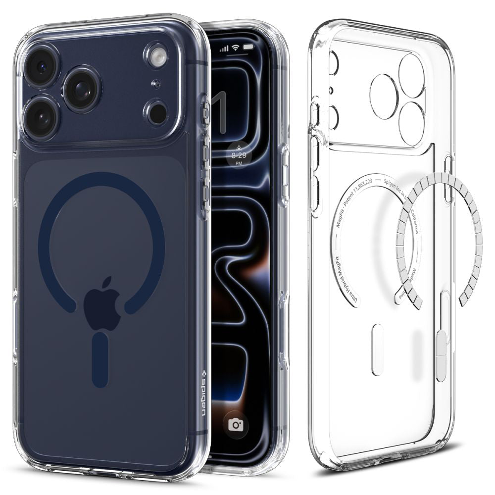 Husa de protectie Spigen Ultra Hybrid MagSafe (ACS11108) compatibil cu iPhone 17 Pro Max, Transparent / Deep Blue