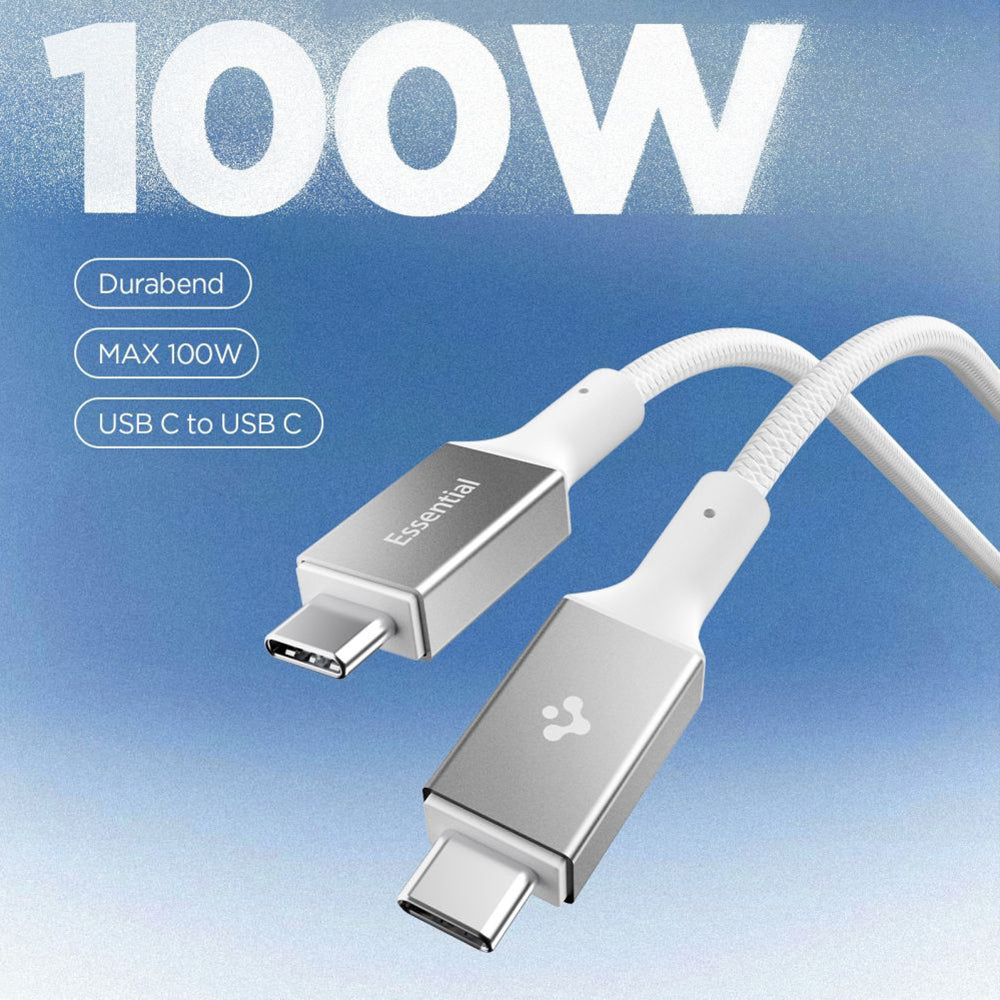 Cablu Spigen Essential EB10010CC (ACA08774), Fast Charging, Type-C to Type-C, 100W, 5Gbps, E-Marker Chip, 1m, Alb