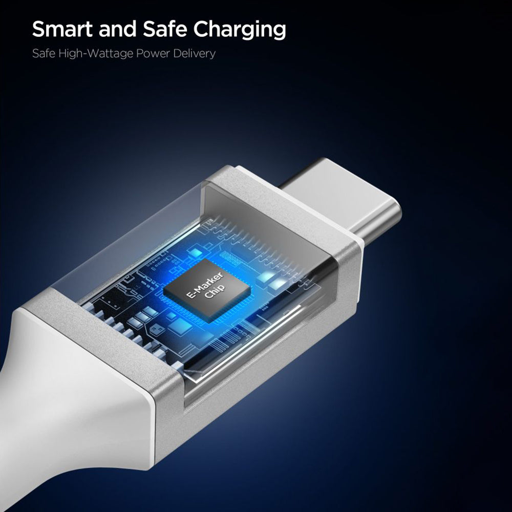 Cablu Spigen Essential EB10010CC (ACA08774), Fast Charging, Type-C to Type-C, 100W, 5Gbps, E-Marker Chip, 1m, Alb