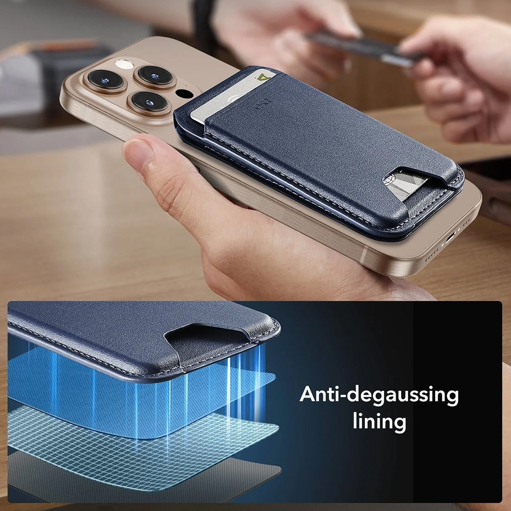 Suport ESR Classic Magnetic Wallet Stand (3C13210300664), with Magnetic Ring, Vegan Leather, Adjustable, 3x Slots, Carbon Fiber