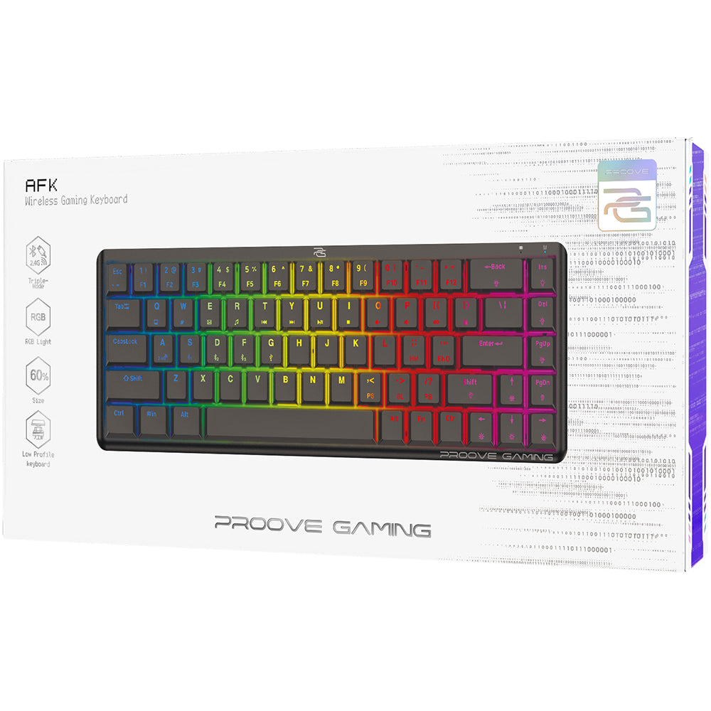 Tastatura/Mouse Proove Wireless Gaming Keyboard AFK (WKAFKEN22001), 2.4GHz, Bluetooth, RGB Backlighting, 68 Keys, 1500mAh, 1.5m, Negru