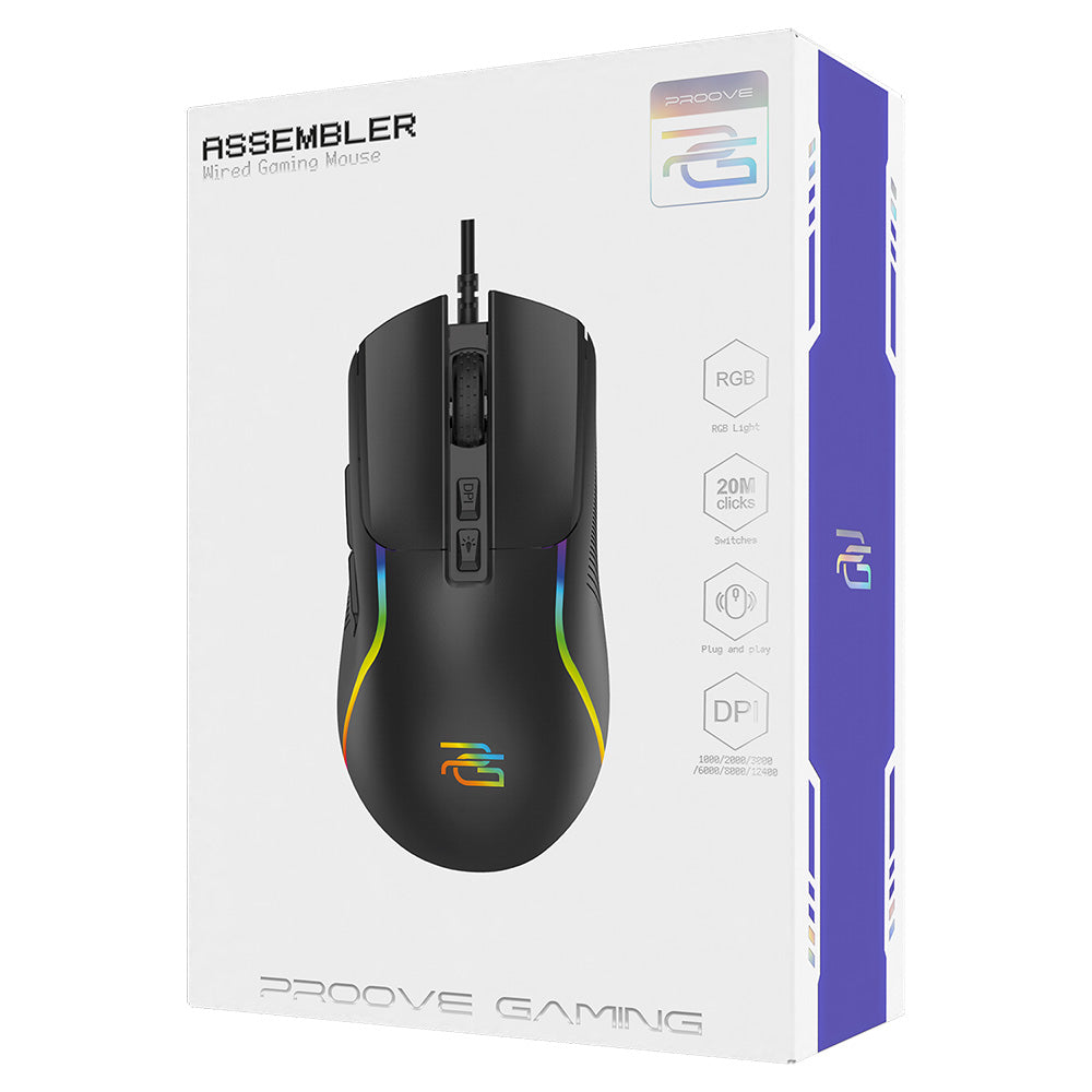 Tastatura/Mouse Proove Wired Mouse Assembler (CMAS00000101), for Gaming, USB, RGB, 7 Buttons, 12400DPI, Windows, Mac, Linux, 1.5m, Negru