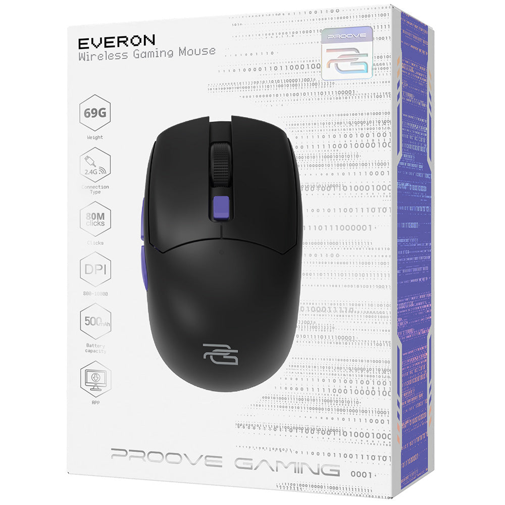 Tastatura/Mouse Proove Wireless Mouse Everon (WMEV00022001), for Gaming, Type-C, 6 Buttons, 800-10000DPI, 500mAh, 1.5m, Negru