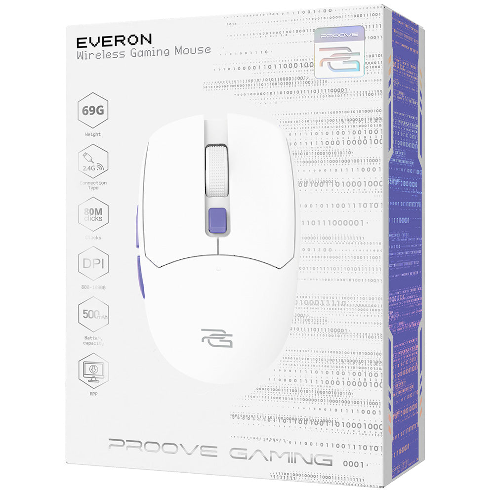 Tastatura/Mouse Proove Wireless Mouse Everon (WMEV00022002), for Gaming, Type-C, 6 Buttons, 800-10000DPI, 500mAh, 1.5m, Alb
