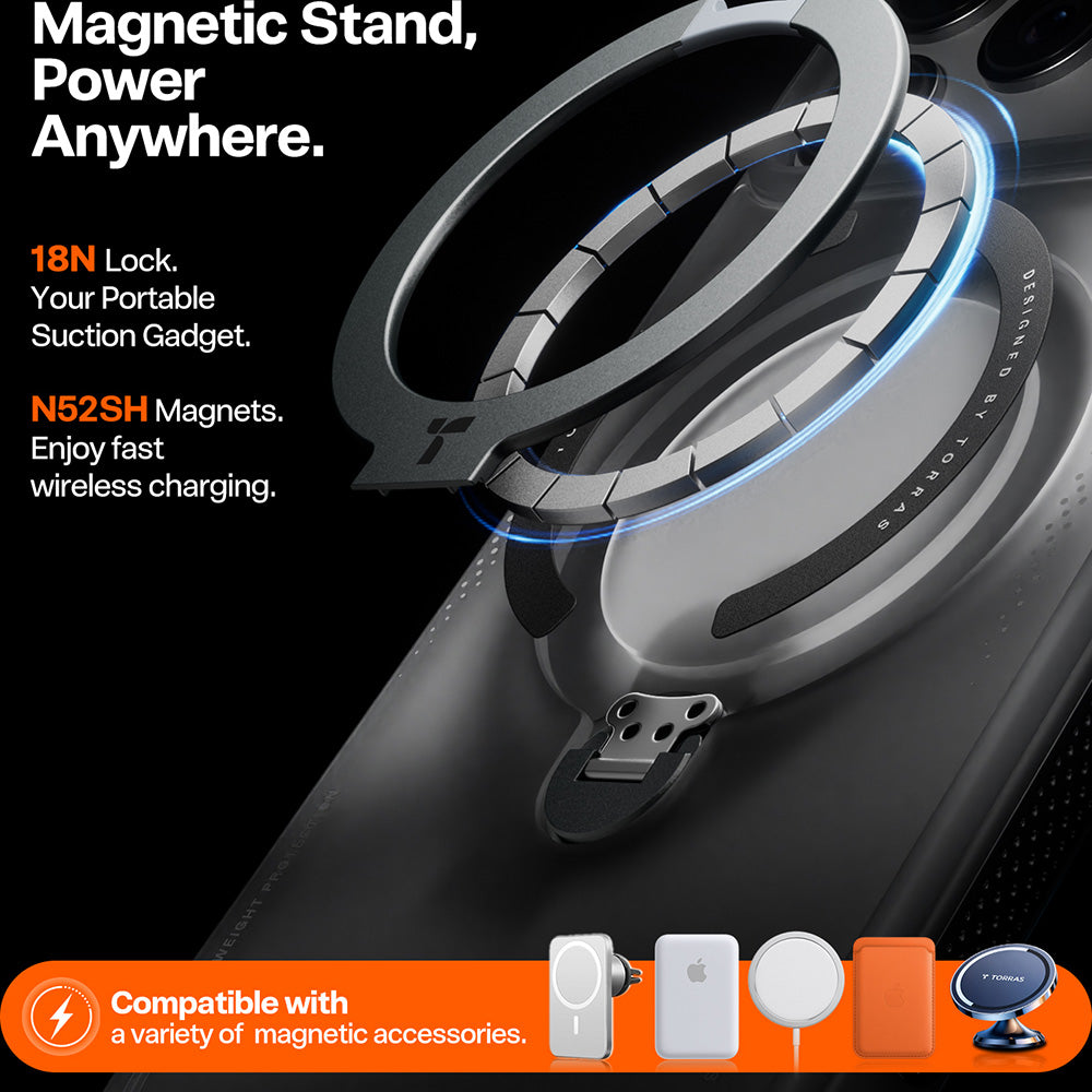 Husă Torras Ostand Spin Air Series pentru iPhone 17 Pro Max / iPhone 18 Pro Max, neagră
