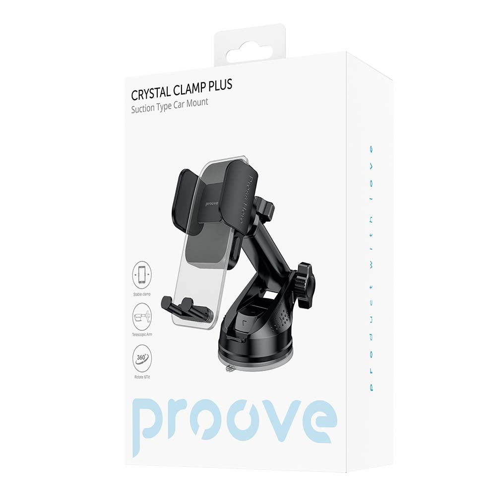 Suport Proove Crystal Clamp Plus (CHCSP0000001), Dashboard, Mechanical Clamp, Suction Cup, Stylish, Universal, Negru