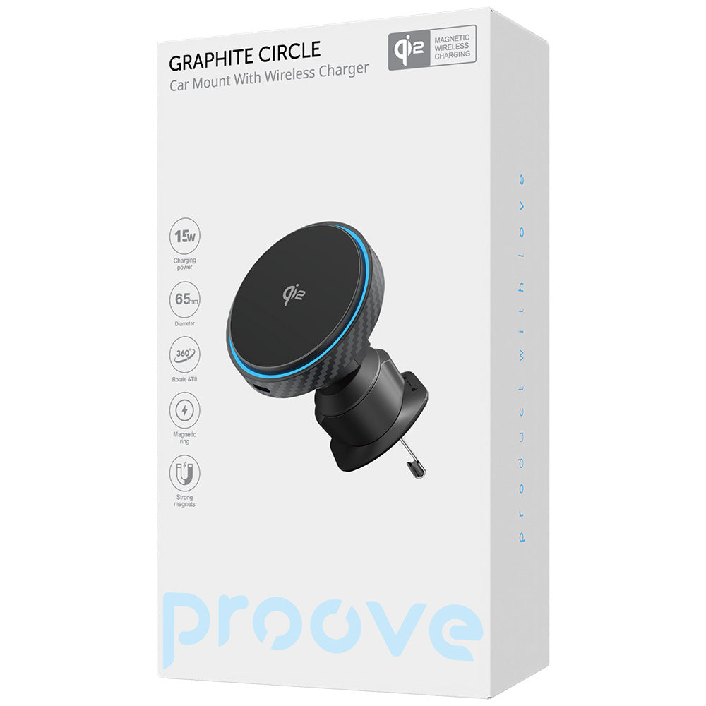 Suport Proove with Wireless Charging Graphite Circle (WHGC15010001), for Air Vent, Qi2, 15W, LED Indicator, Negru