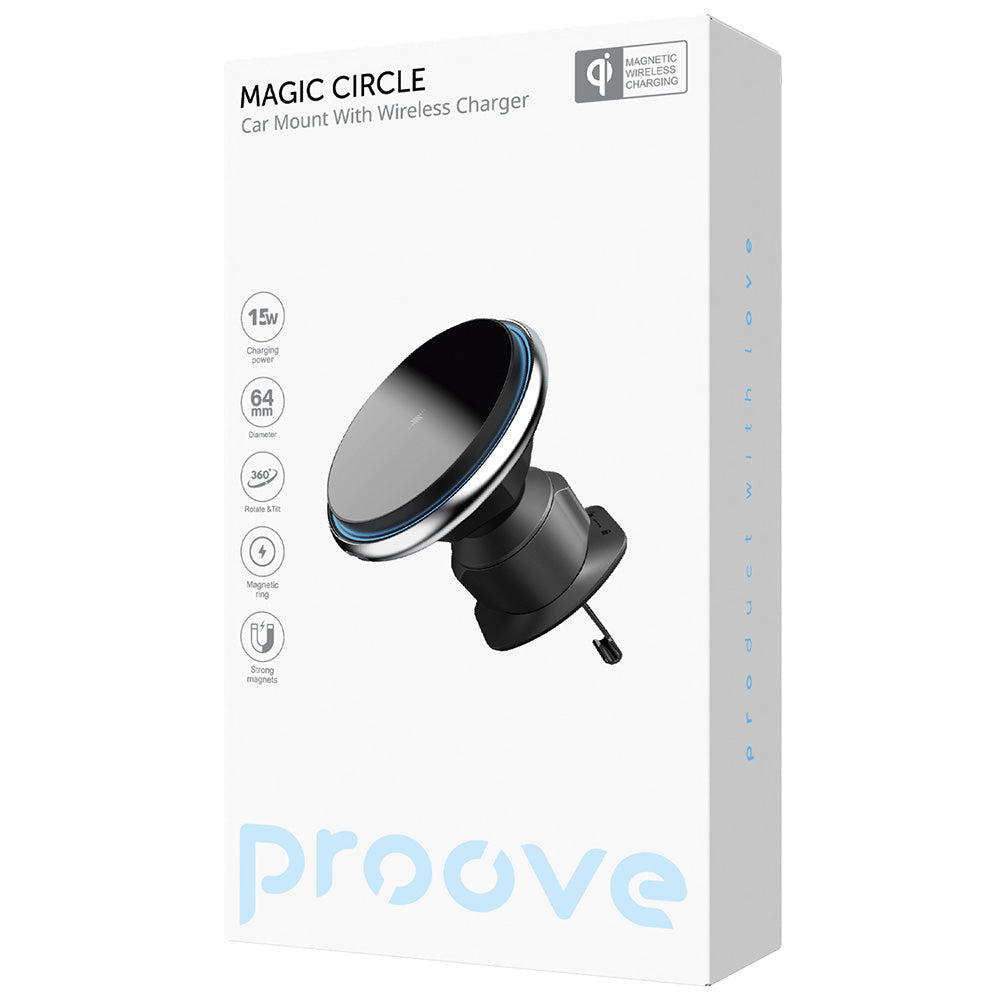 Suport Proove with Wireless Charging Magic Circle (WHMC15020006), for Air Vent, Magnetic, Zinc Alloy, 15W, Argintiu