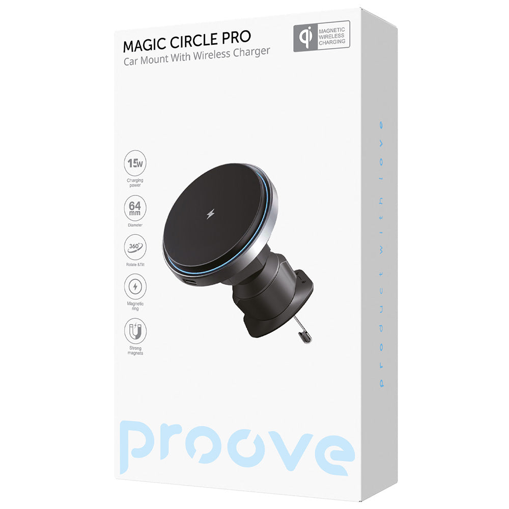 Suport Proove with Wireless Charging Magic Circle Pro (WHMP15010001), MagSafe, for Air Vent, 360, Qi2 15W, LED, Negru