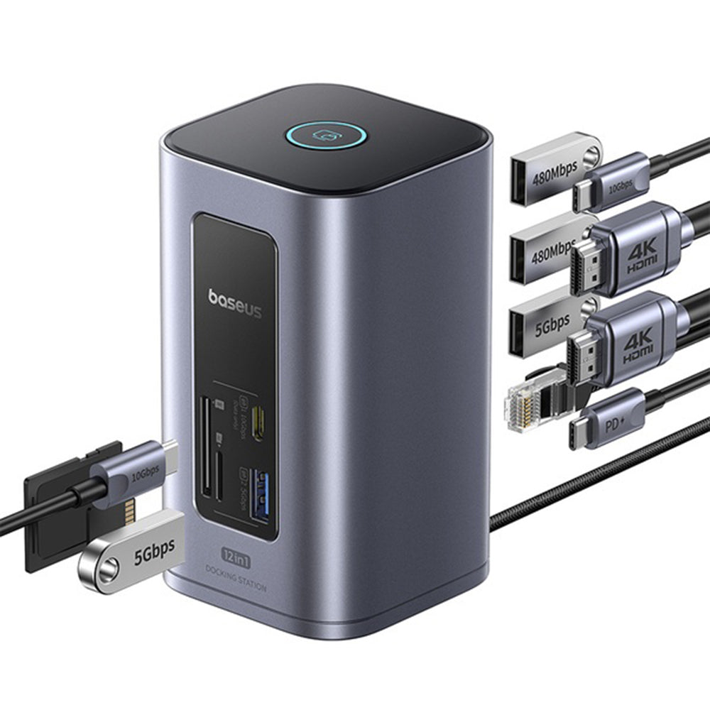 Hub Baseus NU1 Air Spacemate (B00568103813-00), USB-C, 2x HDMI / 3x USB-C / 4x USB / RJ45 / SD-TF, Gri