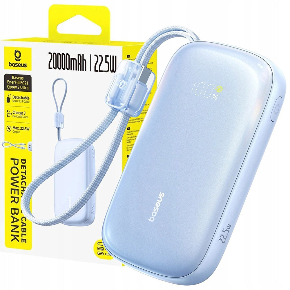 Baterie externa Baseus EnerFill FC21 Qpow 3 Ultra (E0027Q03), with Detachable Cable, 10000mAh, 45W, USB, USB-C, Galaxy Blue