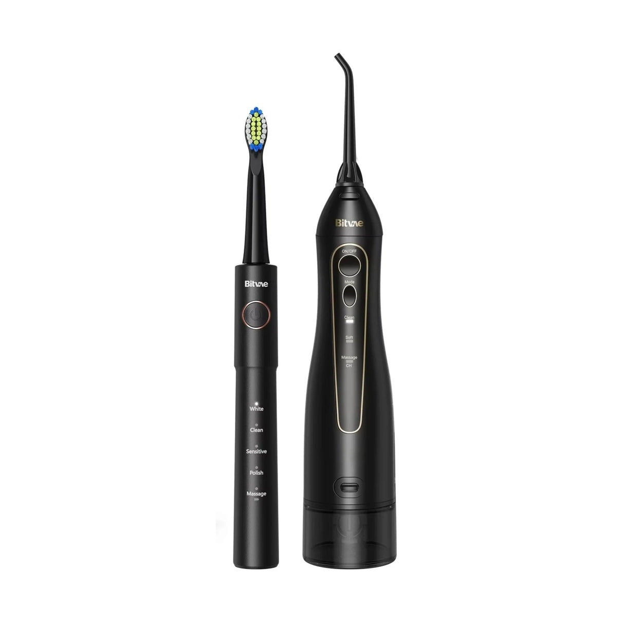 Bitvae Electric Toothbrush (E11) + Water Flosser (F5020E), Ultrasonic, 2x4 Heads, 5 Brush Modes, 3 Irrigate Modes, Negru