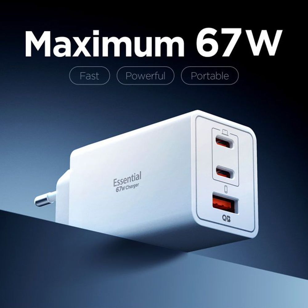 Incarcator Spigen Essential EE673EU (ACH08710), USB, 2x Type-C, Fast Charging, Quantum Boost, 67W, Alb