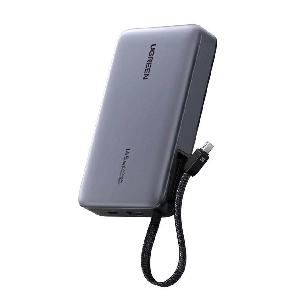 Baterie externa Ugreen PB551 (55992B), Fast Charging, Digital Display, USB, Type-C, Built-In USB-C Cable, 145W, 20000mAh, Gri
