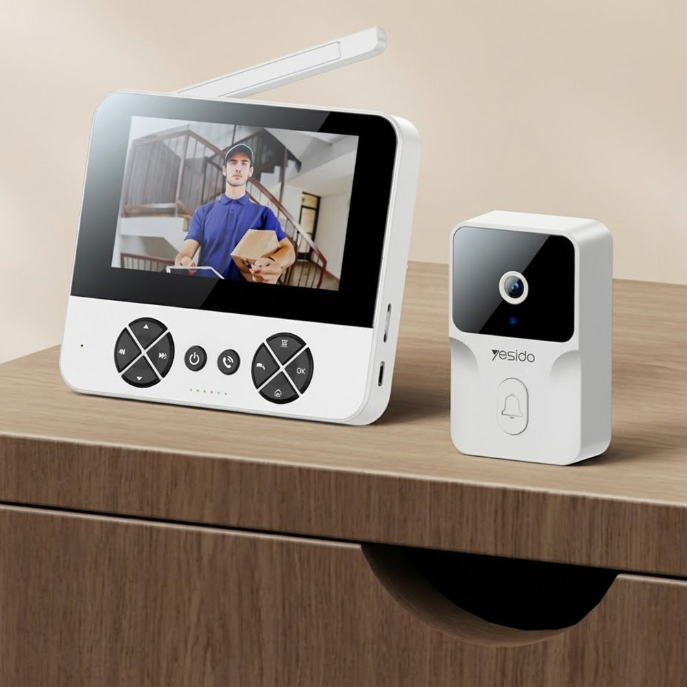 Yesido Wireless Video Intercom Doorbell (KM27), 2.4G, 2K HD 1080*720px, 1000mAh, 4.3" TFT Screen, UK Plug, Alb