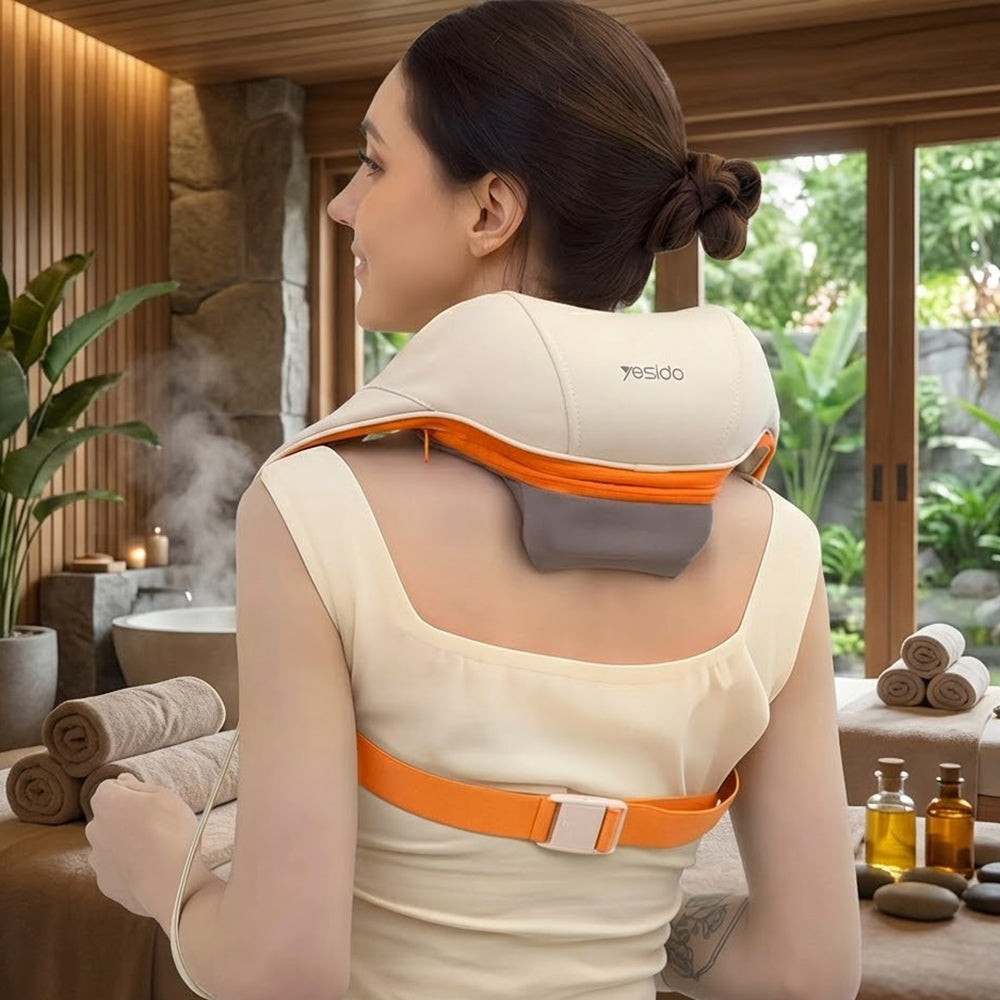Yesido Neck Massager (MG16), 3 Massage Modes, Integrated Heat Therapy, Shiatsu Kneading Technology, 2000mAh, Bej