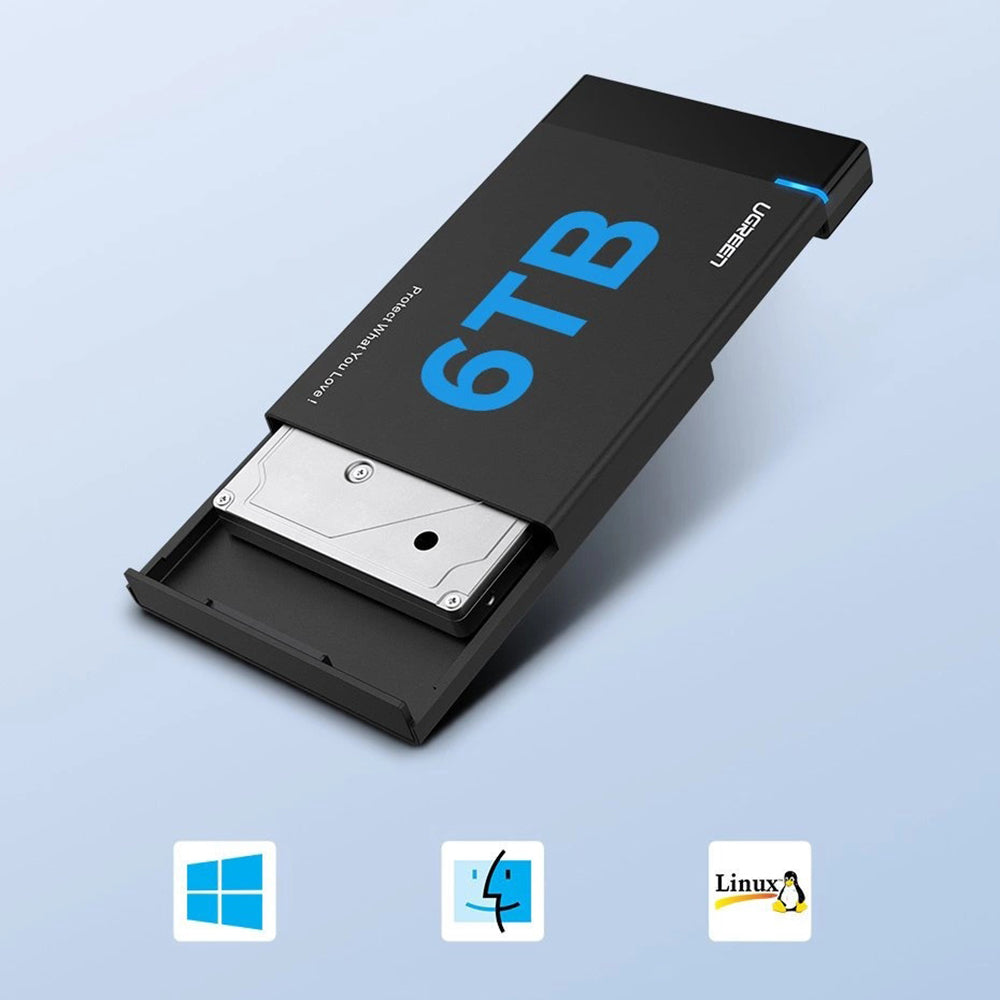 Stocare Ugreen Hard Drive Enclosure US221 (30848), USB to Micro-B Cable Included, HDD/SSD Rack, SATA, 5Gbps, Negru