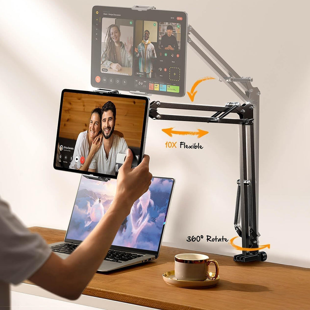Suport Lisen (YL0223060007), Table Edge Mounting, 360° Rotate, Foldable, Adjustable, for Phone, Tablet 12.9", Negru