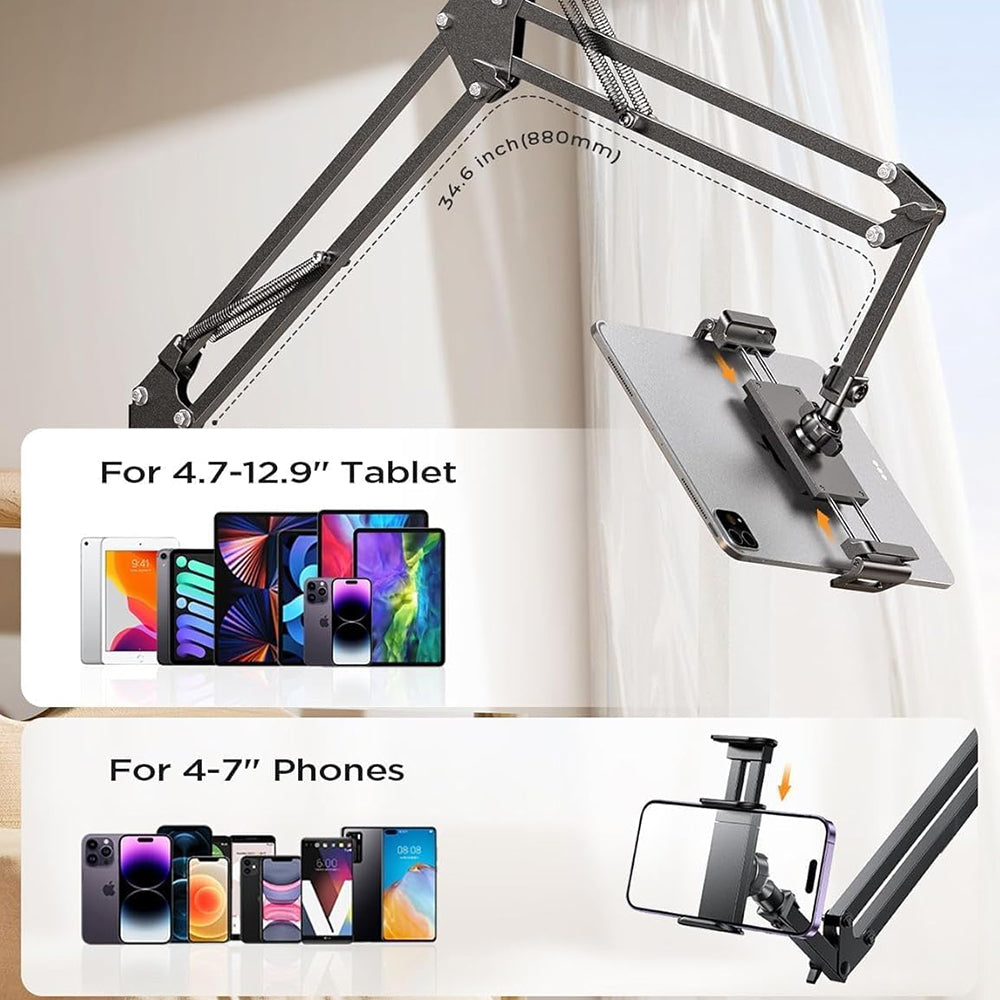 Suport Lisen (YL0223060007), Table Edge Mounting, 360° Rotate, Foldable, Adjustable, for Phone, Tablet 12.9", Negru