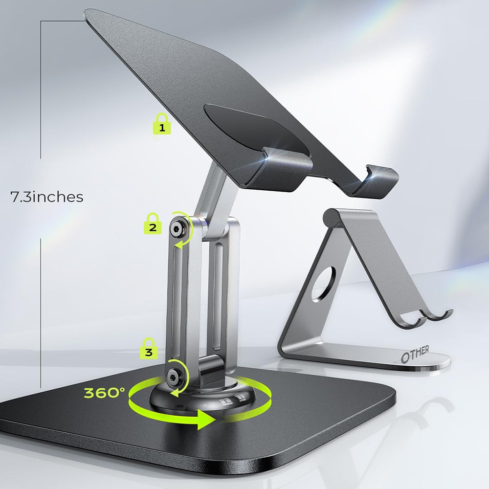 Suport Birou Tableta Lisen Q18 (YL0423120002), Otel Inoxidabil, 360° Rotire, Negru