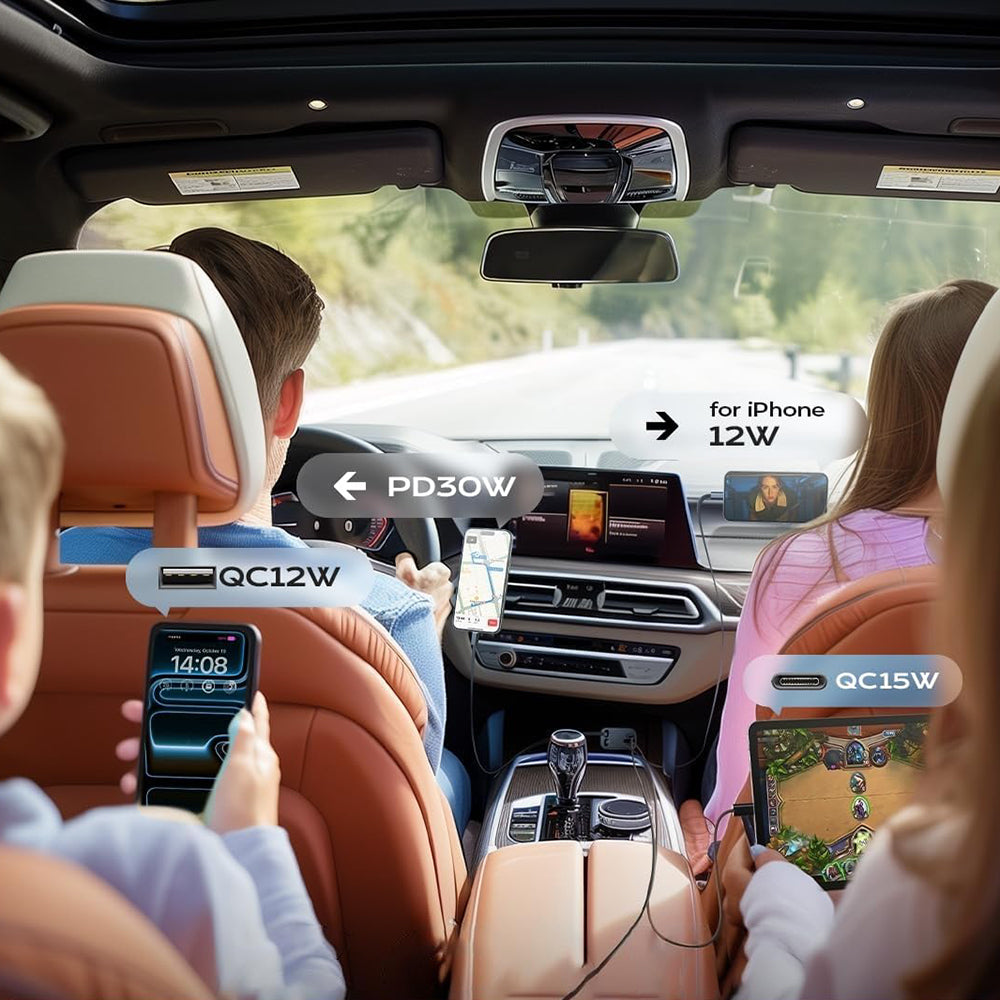 Incarcator Lisen Car (YL0224040031), 4in1, USB, Type-C, with USB-C, Lightning Retractable Cable, Aluminum Alloy, Negru