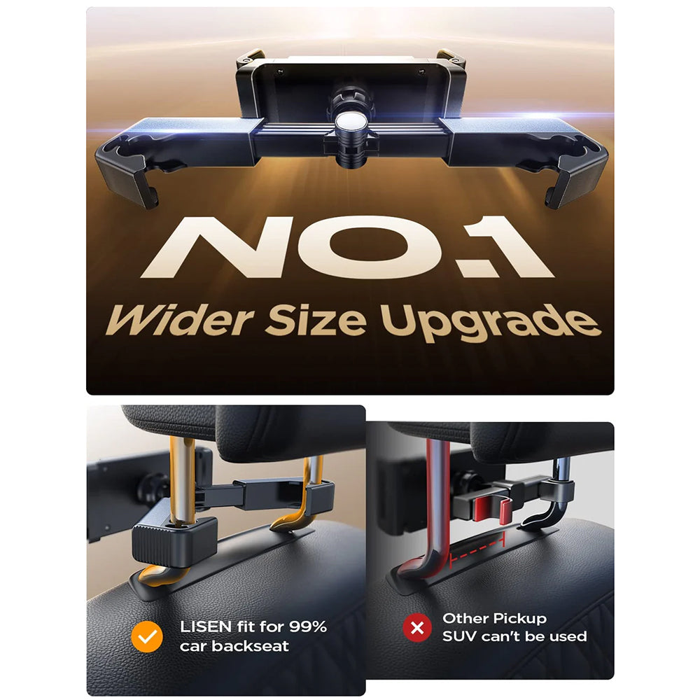 Suport Lisen (YL0221030002), for Phone, Tablet up to 12.9", Headrest Mount, Adjustable, Secure fit, Negru