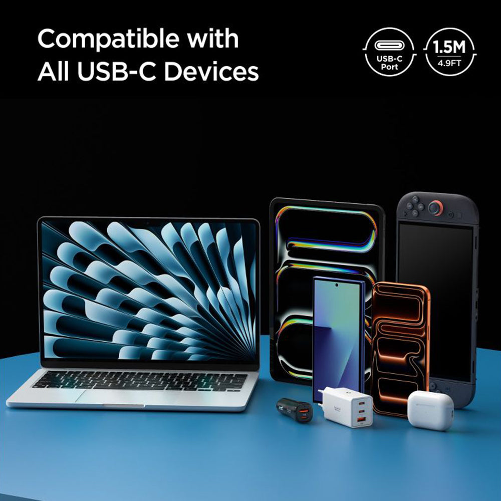 Cablu Spigen Essential EB10015CC (ACA10420), Fast Charging, Type-C, 100W, 5Gbps, E-Marker Chip, 1.5m, Alb