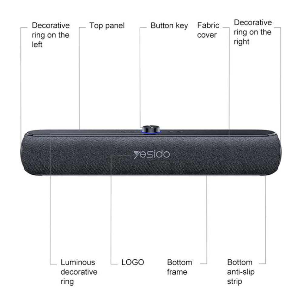 Casti Yesido Wireless Speaker (YSW42), Bluetooth 5.3, Type-C, TF, 2000mAh, 20W, Negru