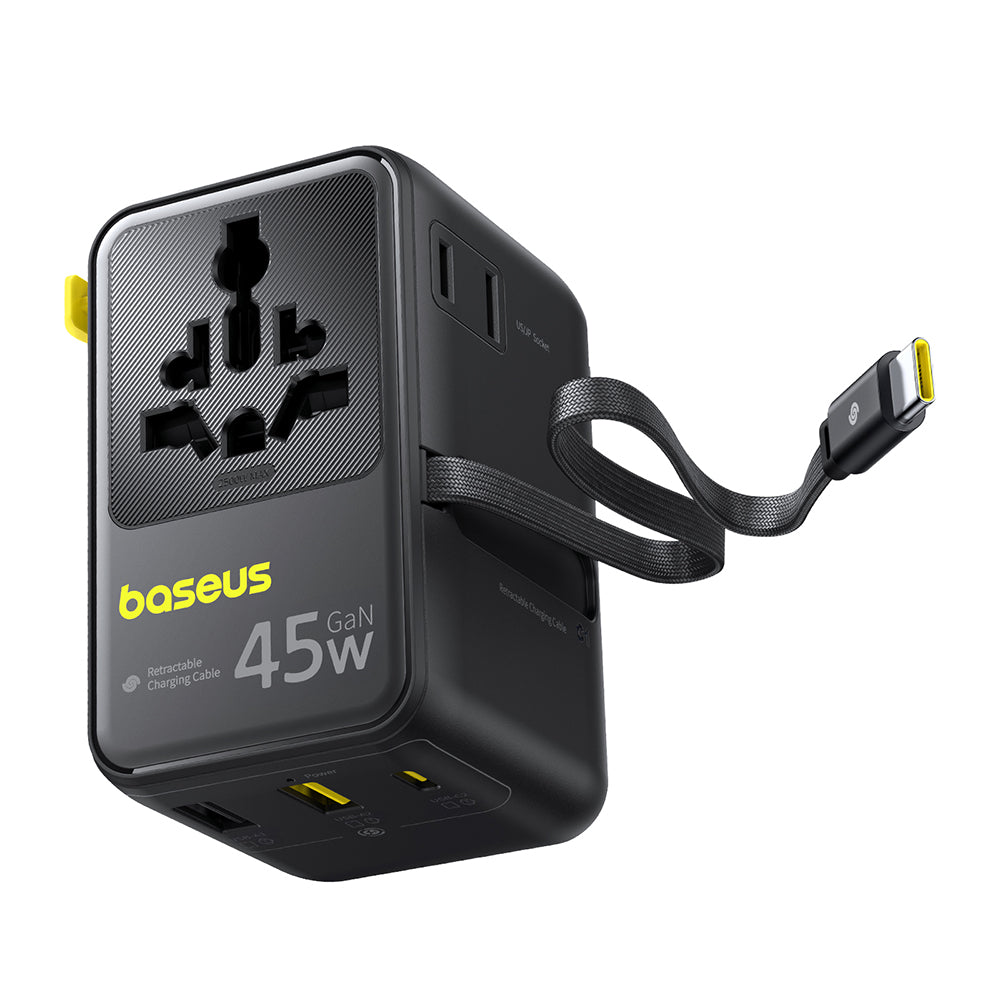 Adaptor Baseus PicoGo AG11 (E0307F00), 2x AC / 2x USB / USB-C, 45W, Negru