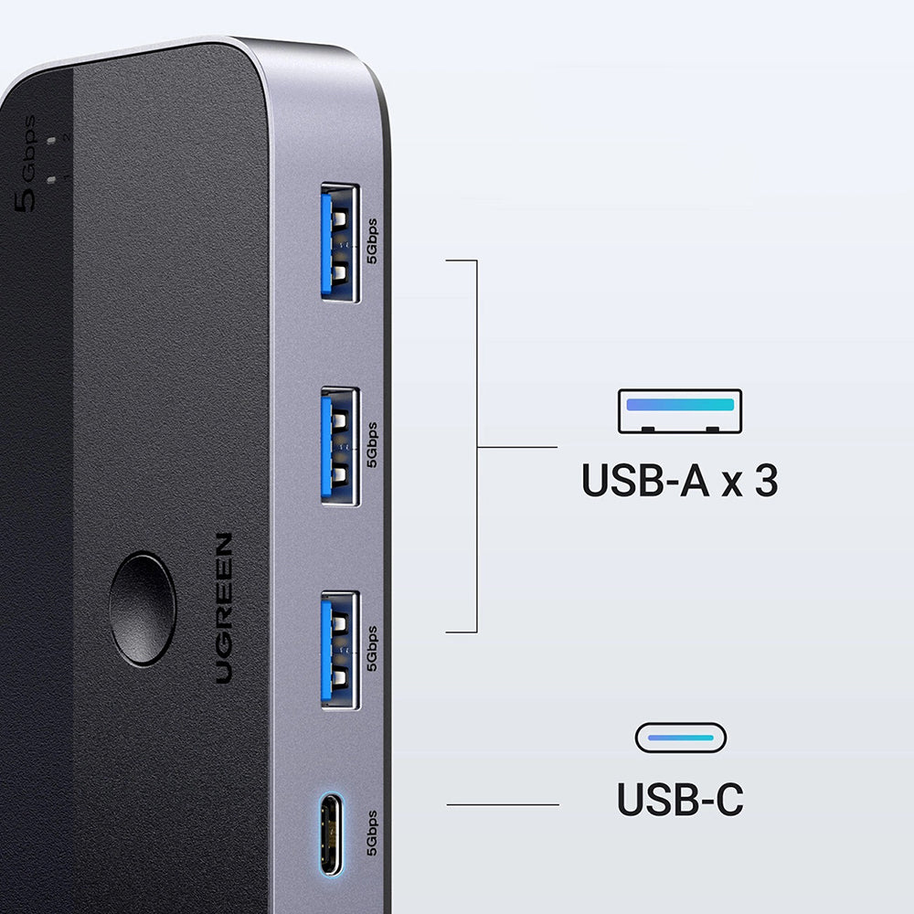Adaptor Ugreen Sharing Switch CM662 (15705), 2x USB, 1x Mini USB, 3x USB, Type-C, 5Gbps, Gri