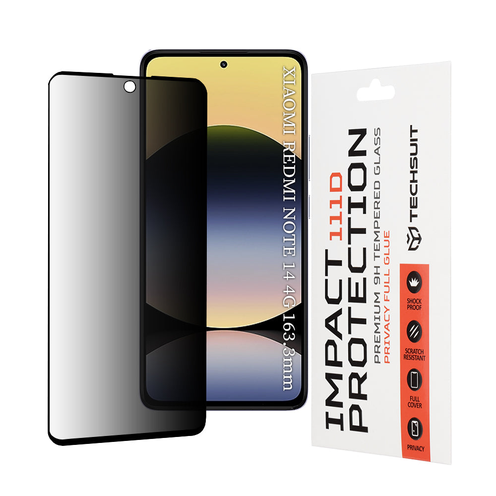 Folie de protectie Techsuit 111D Privacy Full Glue compatibil cu Xiaomi Redmi Note 14 4G (Regional) / Redmi Note 14 5G, Negru