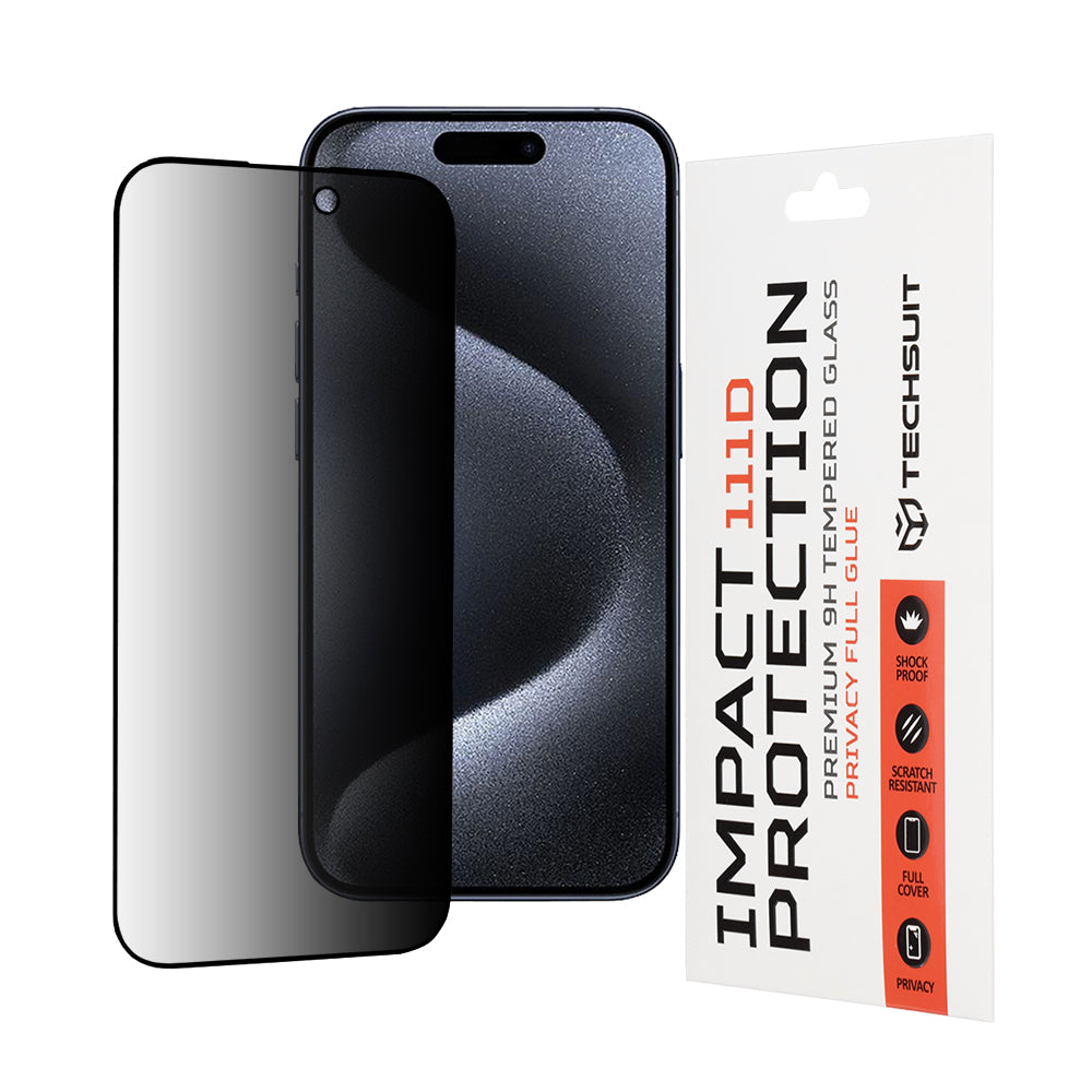 Folie de protectie Techsuit 111D Privacy Full Glue compatibil cu iPhone 15 Pro, Negru