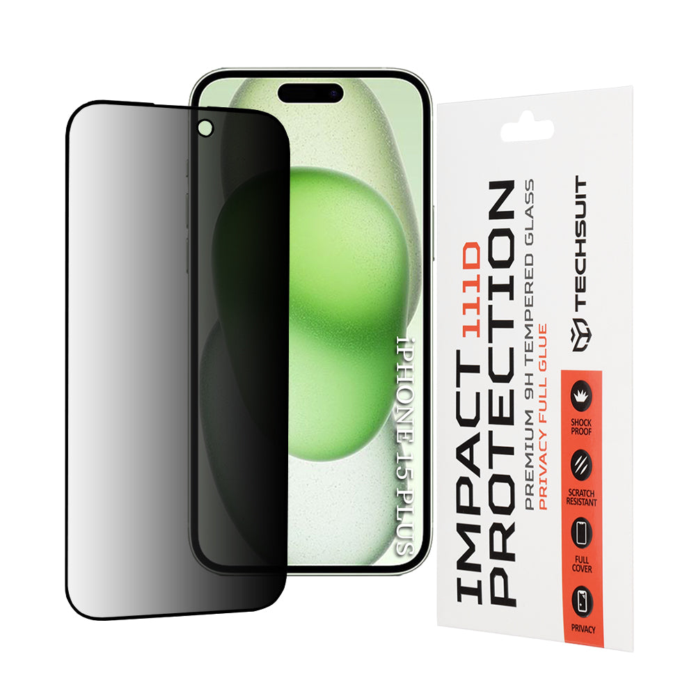 Folie de protectie Techsuit 111D Privacy Full Glue compatibil cu iPhone 15 Plus / iPhone 16 Plus, Negru
