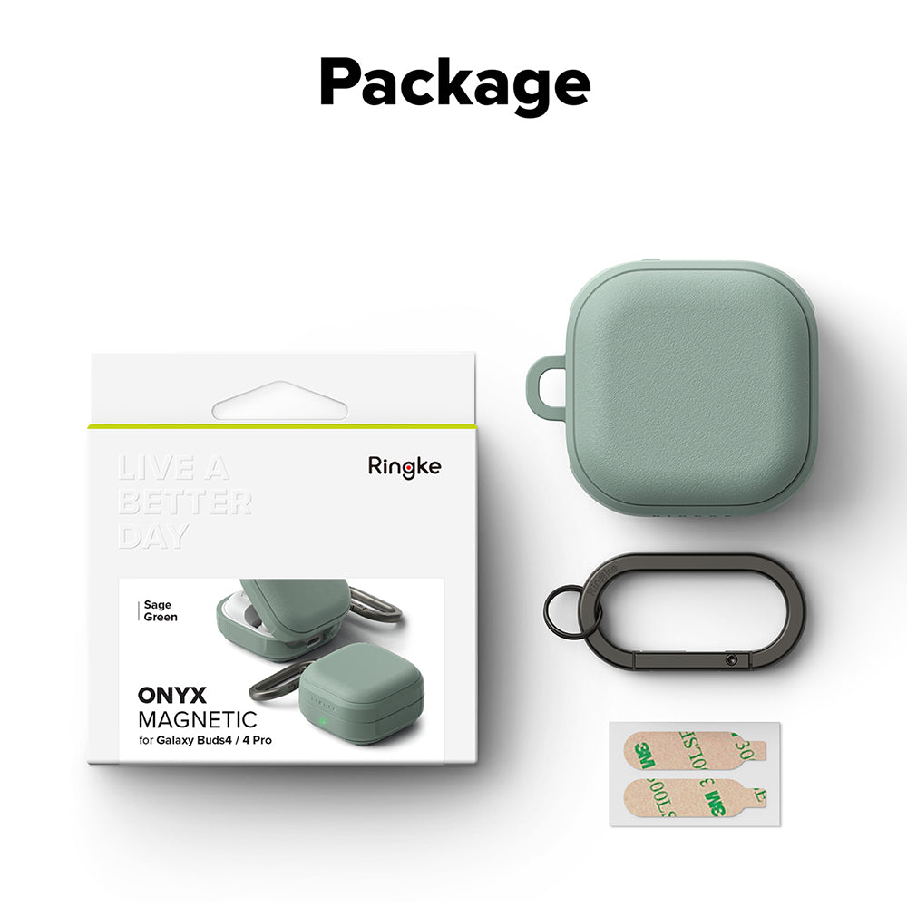 Casti Ringke Protection Case Onyx Magnetic, for Samsung Galaxy Buds 4 / Buds 4 Pro, Non-Slip Texture, Carabiner Hole, Sage Green