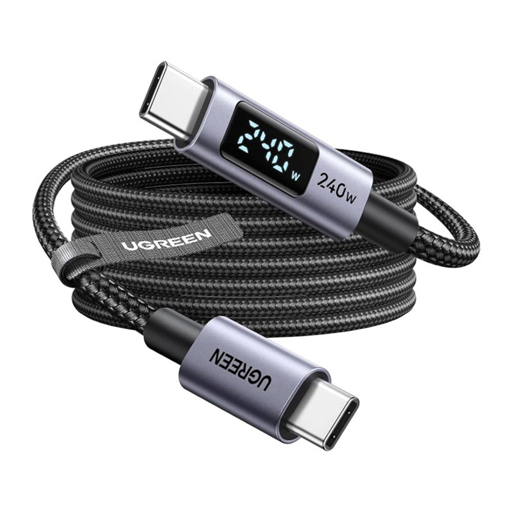 Cablu Ugreen (65866), Type-C to Type-C, Fast Charging, LED Display, 240W, 48V/5A, 480Mbps, Nylon Braided, 1m, Gri