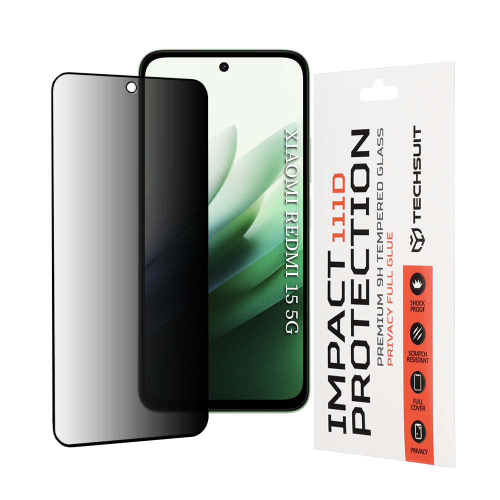 Folie de protectie Techsuit 111D Privacy Full Glue compatibil cu Xiaomi Redmi 15 4G / Redmi 15 5G, Negru