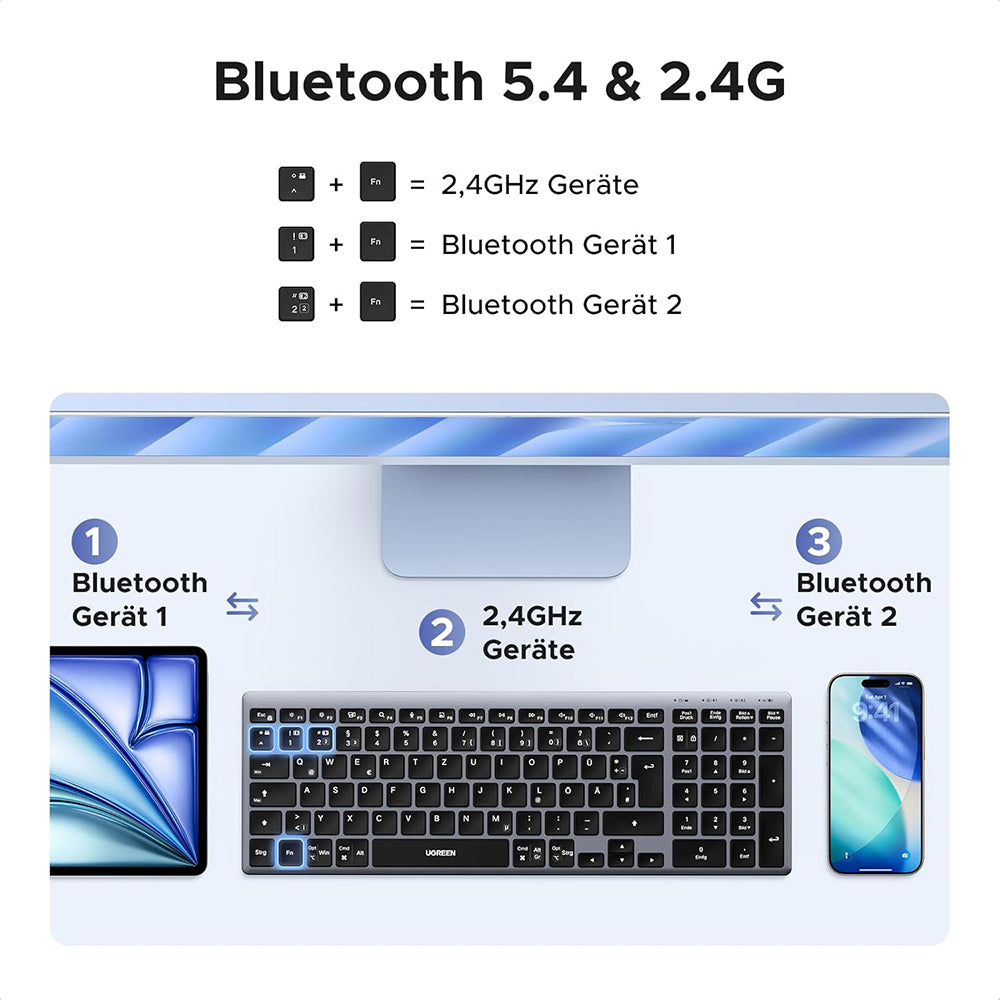 Ugreen Wireless Keyboard K552 (75163) fekete billentyűzet